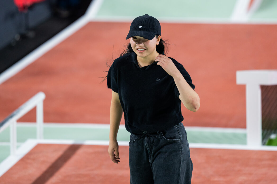 Momiji Nishiya during the SLS Paris 2026 women's competition at Roland-Garros in Paris.