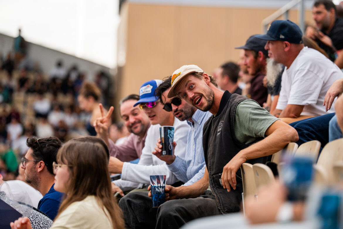 Nine Yards Skateparks crew watching SLS Paris 2026 at Roland-Garros in Paris.