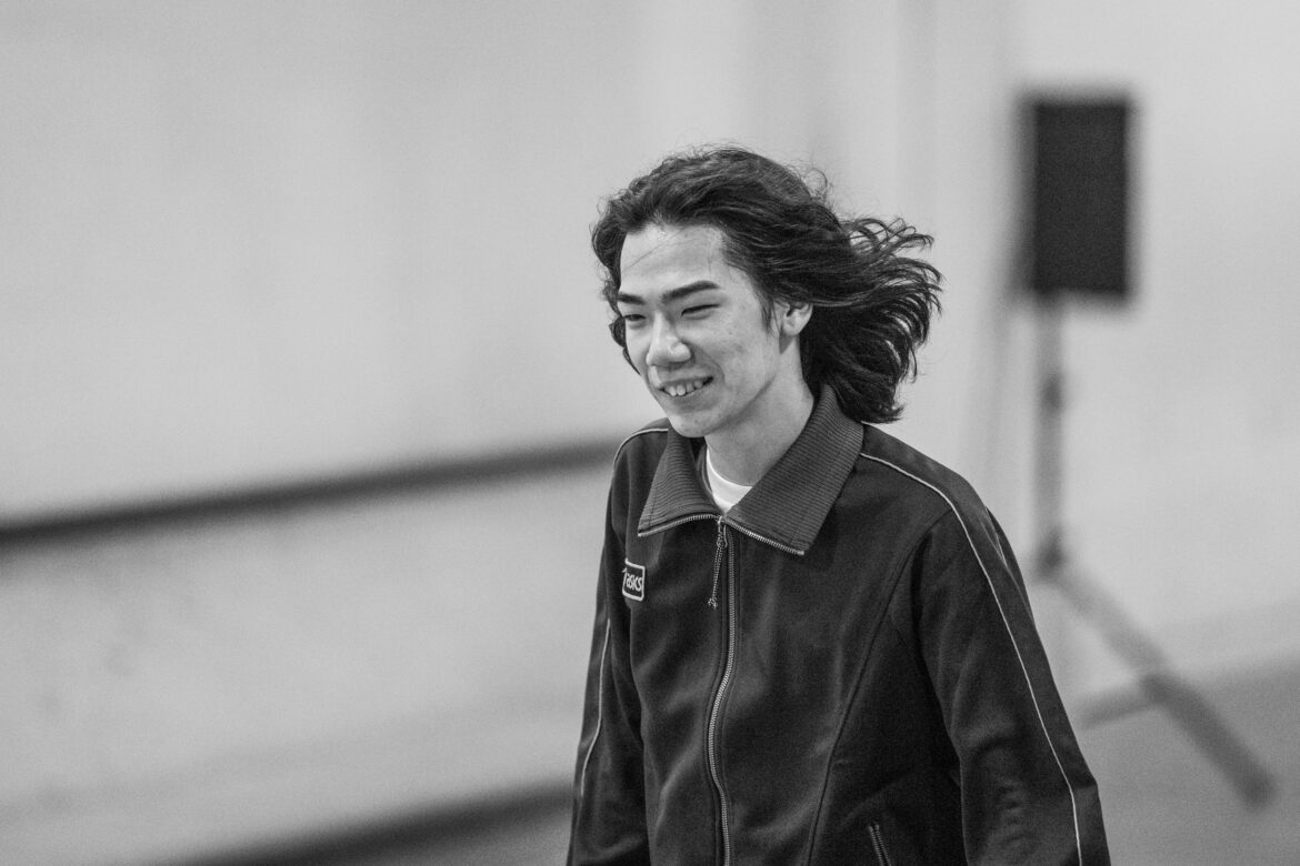 Asics Skateboarding Docu/Style Action Premiere and team session at PARK Amsterdam Luca Hirata smiling while skateboarding at PARK Amsterdam