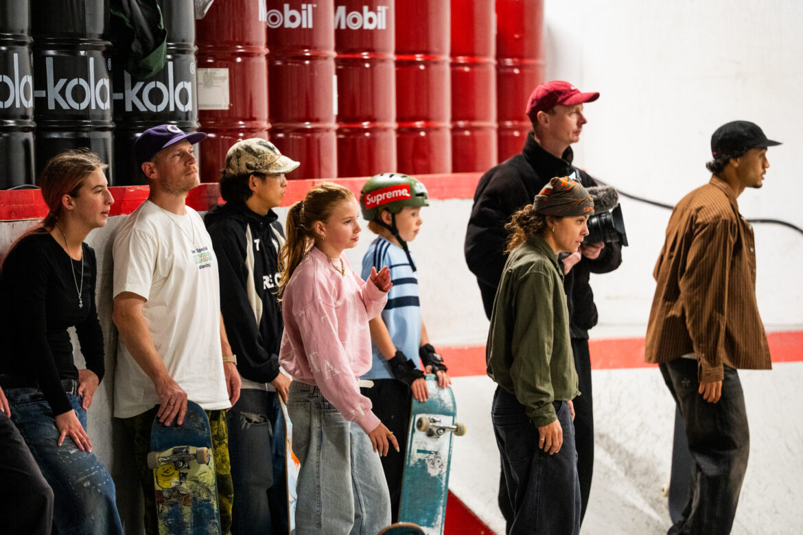 Asics Skateboarding Docu/Style Action Premiere and team session at PARK Amsterdam Skaters lining up during the Asics Skateboarding Docu/Style Action Premiere and team session at PARK Amsterdam at 28 of October 2026.
