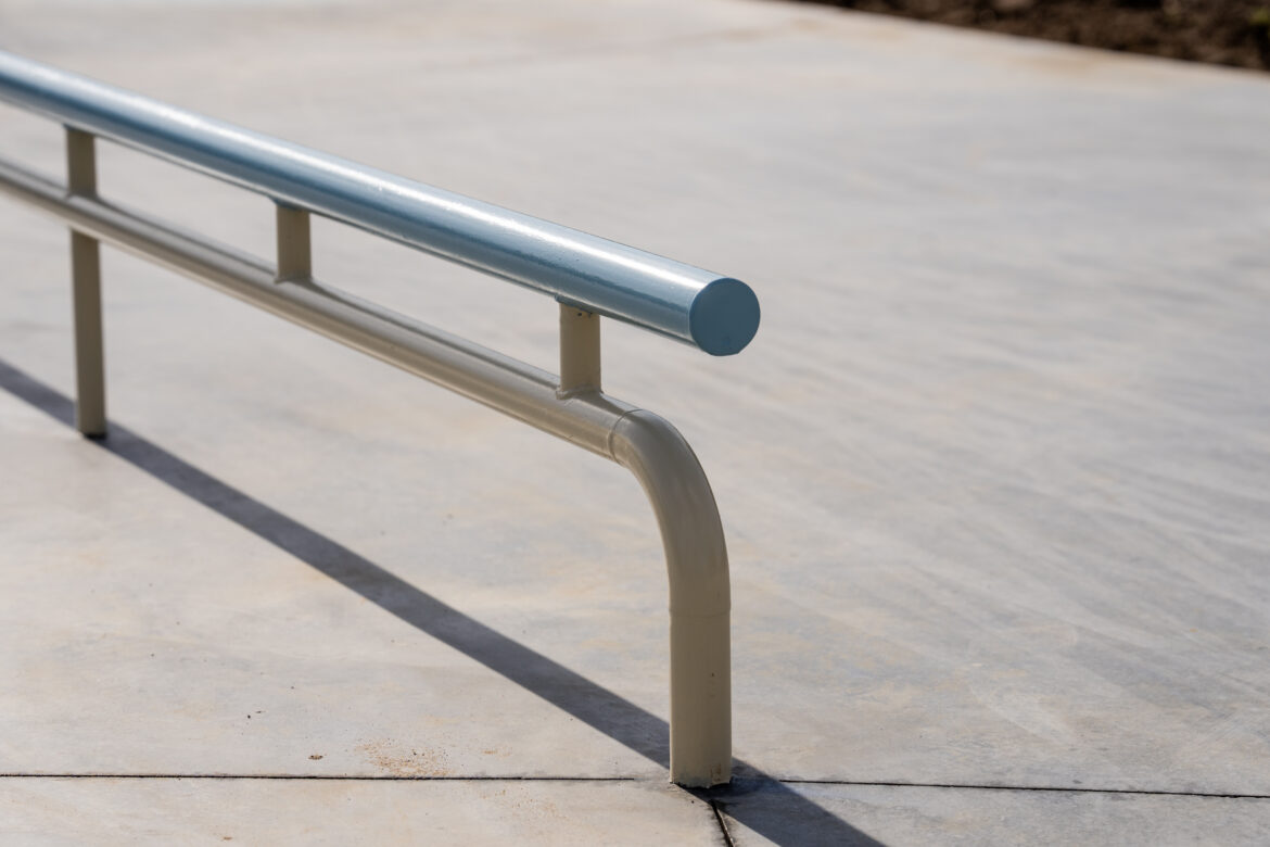 Detail van de rail in het nieuwe skatepark