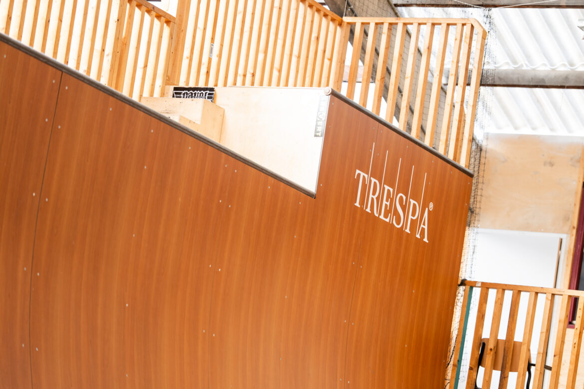 Detail of indoor vert ramp with Trespa in World Skate Center Skatepark in Den Bosch.